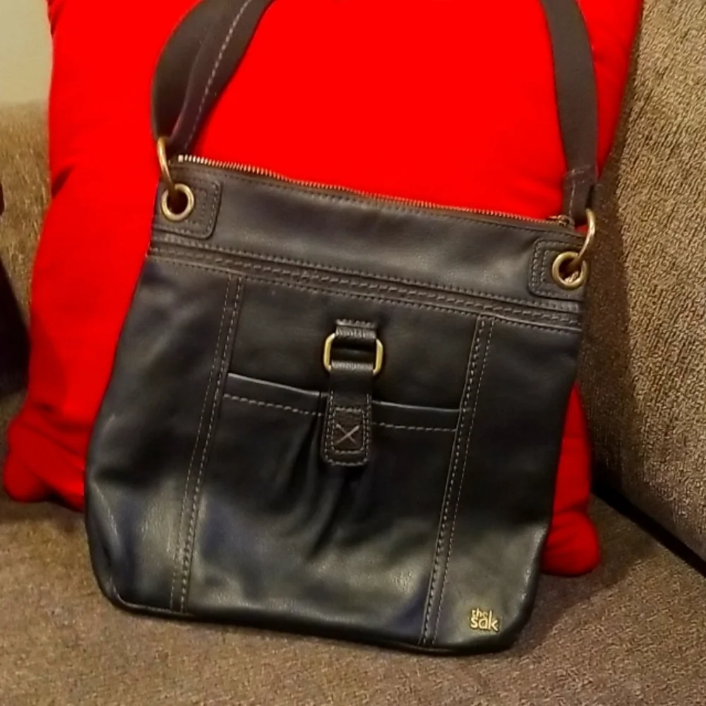 The Sak Black Leather Purse With Canvas Strap